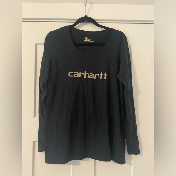 Carhartt T-Shirt Women's XL 16-18 Long Sleeve Crew Neck Graphic Logo Black EUC - Picture 1 of 5
